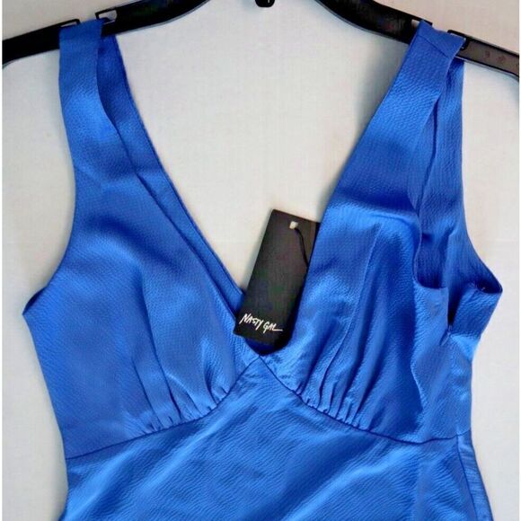 Nasty Gal WJRNG0678 Women's Sz 6 Cobalt Blue Satin V-Neck Ruched Bust Mini Dress - Picture 6 of 11